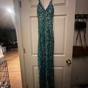 Sean Collection Teal Sequin Evening Dress
